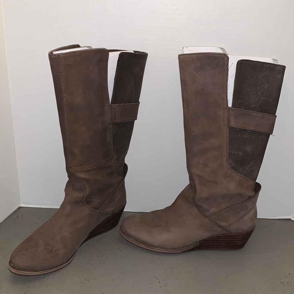Emu Allira Brown Leather Knee High Wedge Boots Sz 8.5